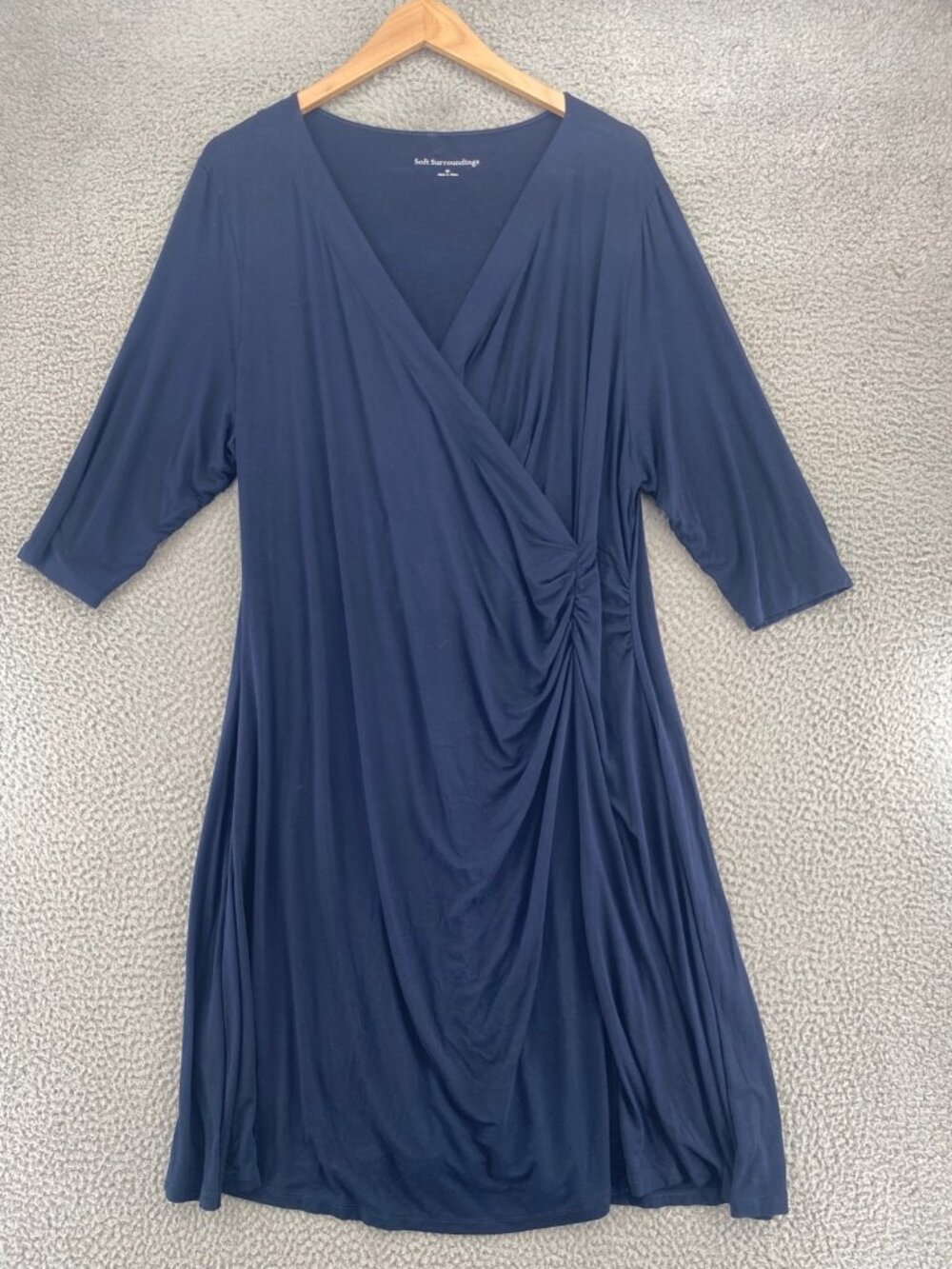 Soft Surroundings Dress Womens 3X Plus Hyannis Black Faux Wrap 1/2 Sleeve Knee